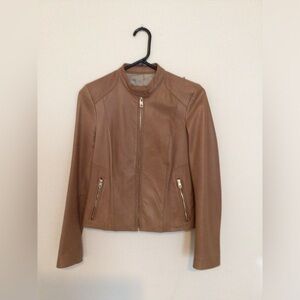 Y2K Cole Haan Tan Motorcycle Leather Jacket in Sz XS